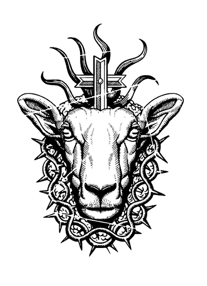 Goat Head With Cross Tattoo Meaning, PNG and SVG