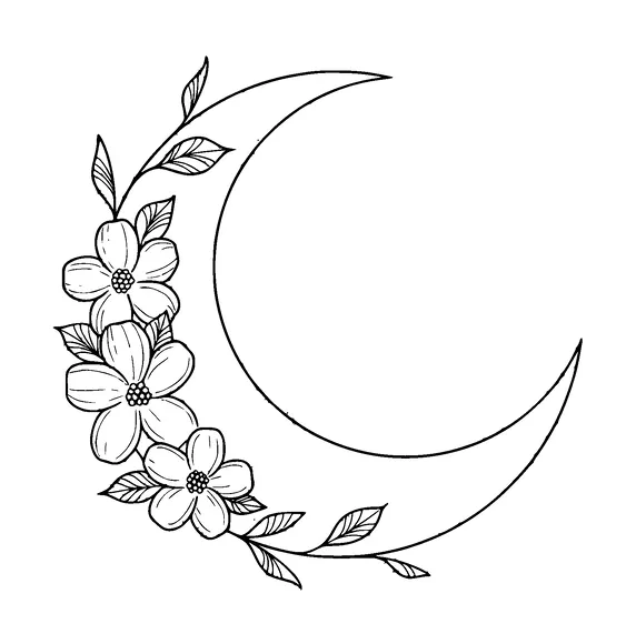 Half Moon With Flowers Tattoo Meaning, PNG and SVG