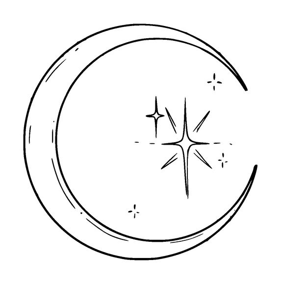 Half Moon With Sparkle Tattoo Meaning, PNG and SVG