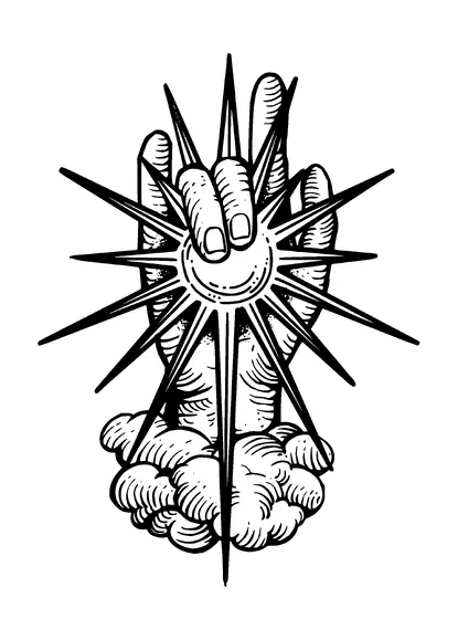 Hand On Cloud Holding Sun Tattoo Meaning, PNG and SVG