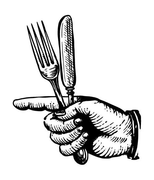 Hand Pointing Holding Knife And Fork Tattoo Meaning, PNG and SVG