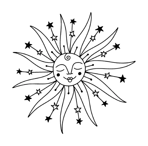 Happy Sun With Stars Tattoo Meaning, PNG and SVG