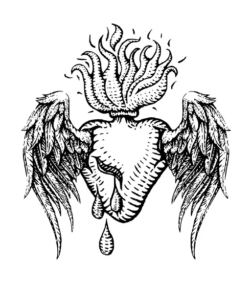 Heart Flame Wings Tattoo Meaning, PNG and SVG