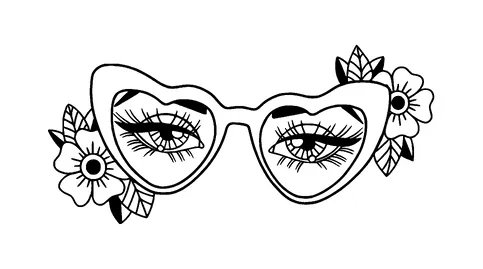 Heart Shaped Eye Glasses With Flowers Tattoo Meaning, PNG and SVG