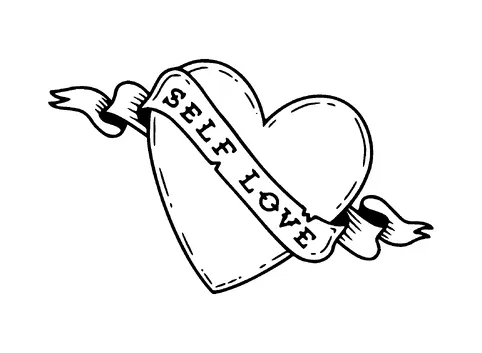 Heart With Banner Self Love Tattoo Meaning, PNG and SVG