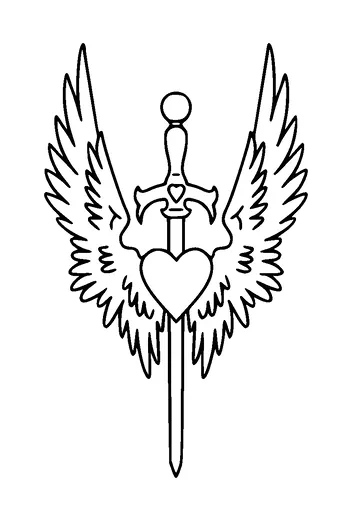 Heart With Wings Stabbed With Sword Tattoo Meaning, PNG and SVG