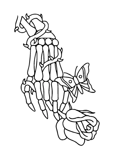 Human Hand Bones With Rose And Butterfly Tattoo Meaning, PNG and SVG