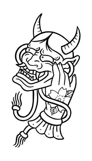 Japanese Devil Mask Holding In Hand Tattoo Meaning, PNG and SVG