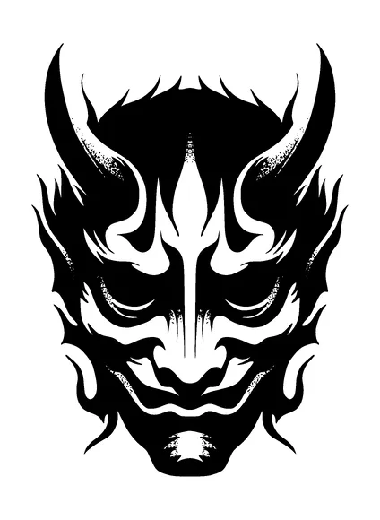 Japanese Oni Mask In Back And White Tattoo Meaning, PNG and SVG