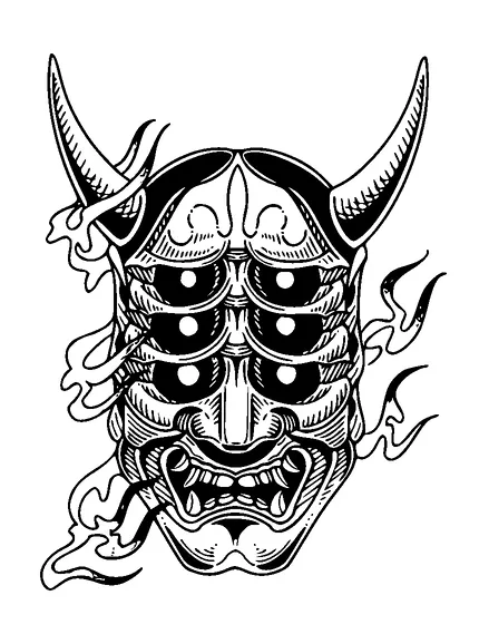 Japanese Oni Mask With Flames Tattoo Meaning, PNG and SVG