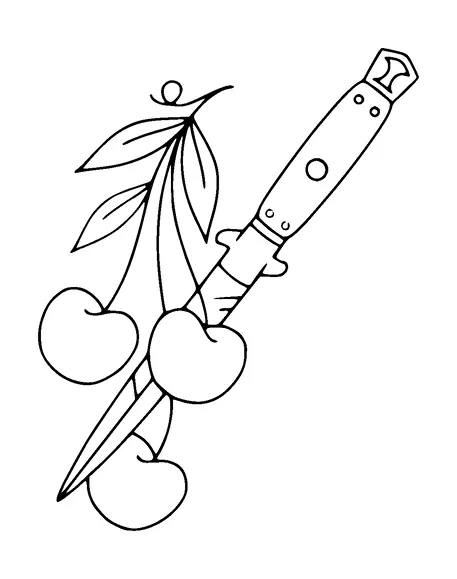 Knife And Cherries Tattoo Meaning, PNG and SVG