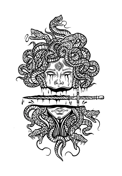 Medusa Snake Hair Cut With Sword Tattoo Meaning, PNG and SVG