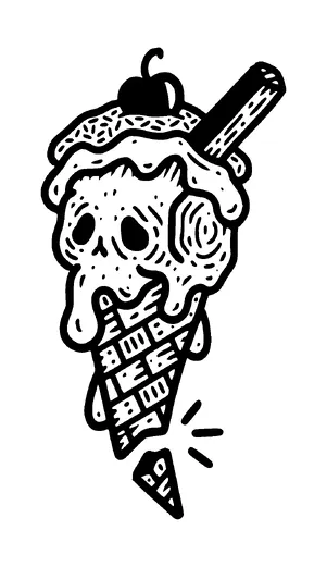 Melting Ice Cream Skull Cone Tattoo Meaning, PNG and SVG