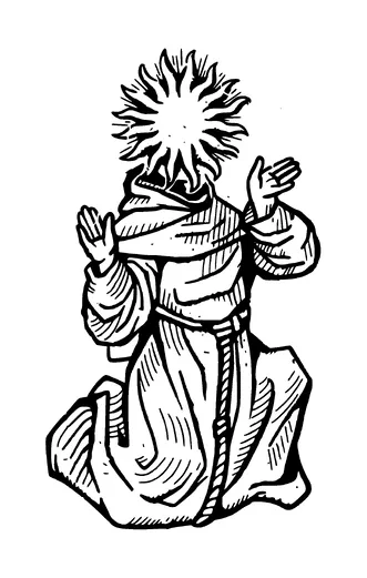 Monk With Sun Head Praying Tattoo Meaning, PNG and SVG