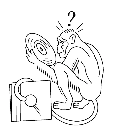 Monkey Looking At Disk Tattoo Meaning, PNG and SVG