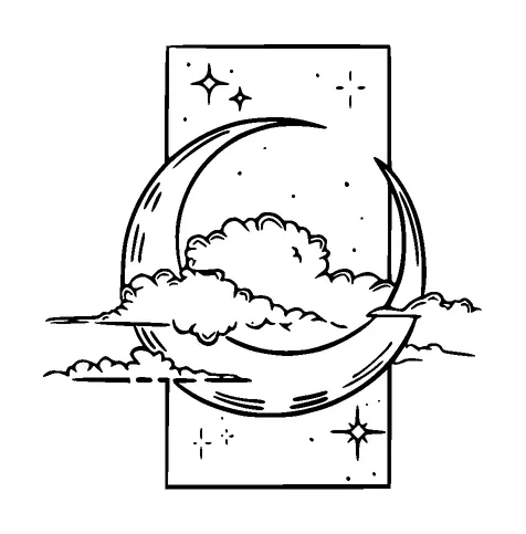 Moon And Clouds Tattoo Meaning, PNG and SVG