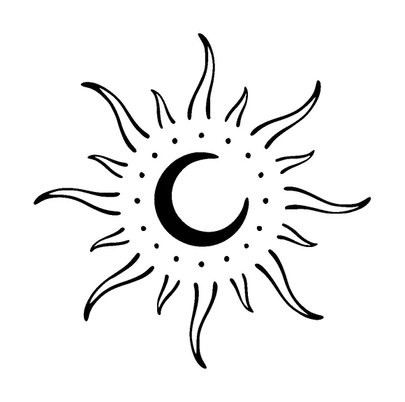 Moon In Sun Illustration Tattoo Meaning, PNG and SVG