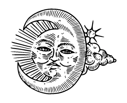 Moon Sun And Clouds With Face Tattoo Meaning, PNG and SVG