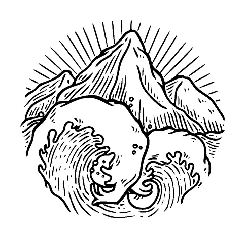 Mountain And Ocean In Circle Tattoo Meaning, PNG and SVG