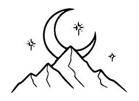 Mountains And Half Moon Tattoo Meaning, PNG and SVG