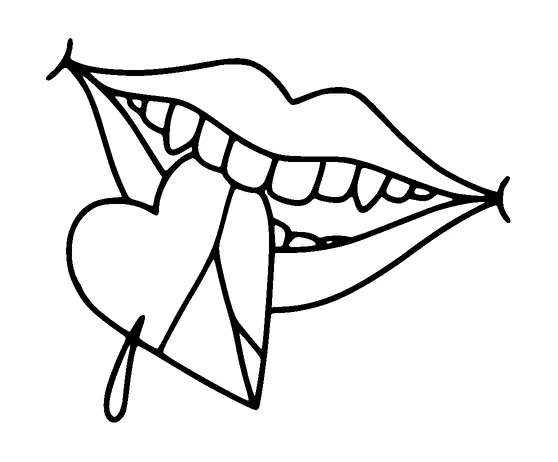 Mouth Biting Heart Tattoo Meaning, PNG and SVG