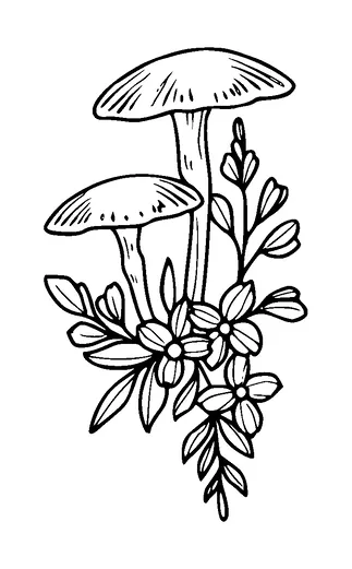 Mushroom On Plant Tattoo Meaning, PNG and SVG