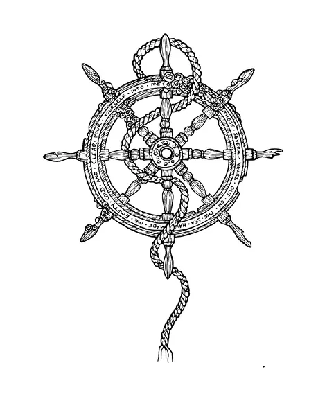 Nautical Ship Wheel With Rope Tattoo Meaning, PNG and SVG