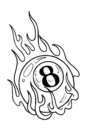 No 8 Ball On Fire Tattoo Meaning, PNG and SVG