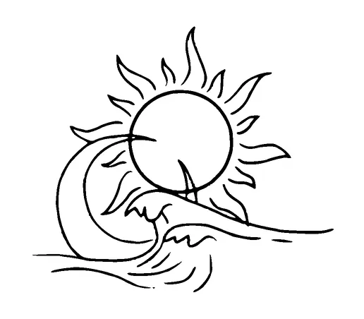 Ocean Wave Sun And Half Moon Tattoo Meaning, PNG and SVG