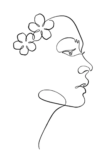 One Line Female Face With Flower Tattoo Meaning, PNG and SVG