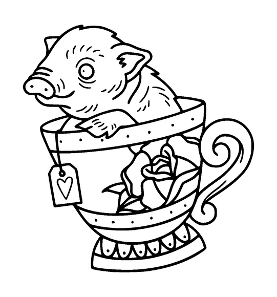 Pig In A Tea Cup Tattoo Meaning, PNG and SVG