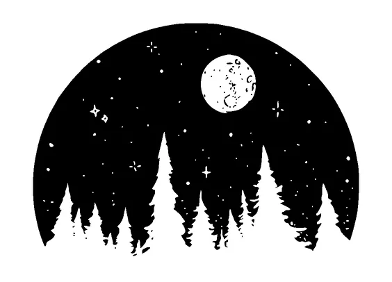 Pine Trees And Moon In Circle Silhouette Tattoo Meaning, PNG and SVG