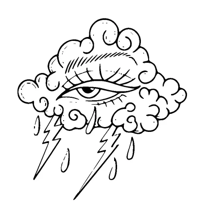 Raining Cloud With Eyes Tattoo Meaning, PNG and SVG