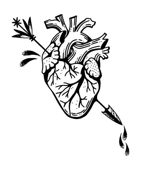 Real Heart Stabbed With Arrow Tattoo Meaning, PNG and SVG