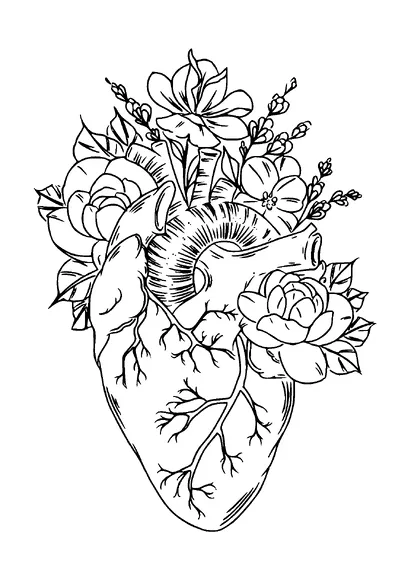 Real Heart With Flowers Tattoo Meaning, PNG and SVG