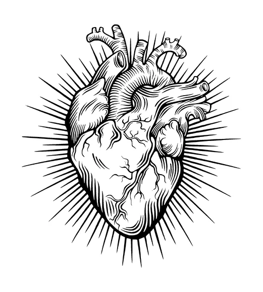 Real Heart With Rays Tattoo Meaning, PNG and SVG