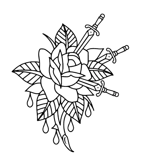 Rose Stabbed With Swords Tattoo Meaning, PNG and SVG