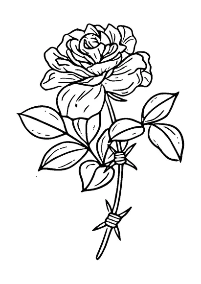 Rose With Barbed Wire Tattoo Meaning, PNG and SVG