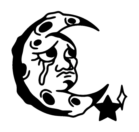 Sad Half Moon Tattoo Meaning, PNG and SVG