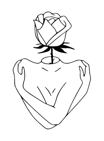 Self Hugging Female Torso Rose Head Tattoo Meaning, PNG and SVG