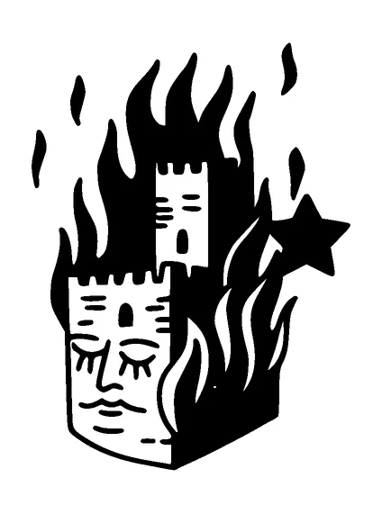 Simple Burning Fortress With Face Tattoo Meaning, PNG and SVG