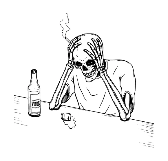 Skeleton Holding Head In Bar Table Tattoo Meaning, PNG and SVG