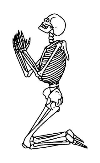 Skeleton Praying On Knees Tattoo Meaning, PNG and SVG