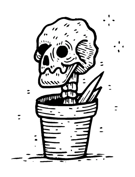 Skull As Flower In Pot Tattoo Meaning, PNG and SVG