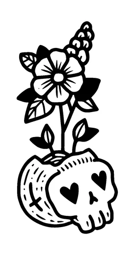 Skull Flower Pot Tattoo Meaning, PNG and SVG