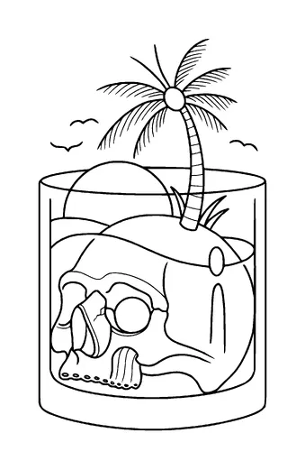 Skull In Cocktail Glass And Palm Tree Tattoo Meaning, PNG and SVG