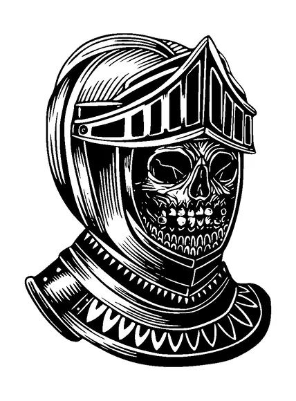 Skull In Knights Helmet Tattoo Meaning, PNG and SVG