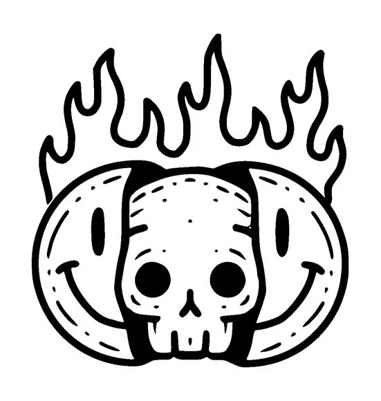 Skull In Smiley Face Burning Tattoo Meaning, PNG and SVG