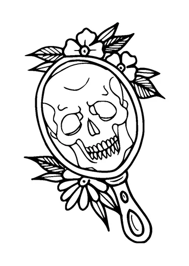 Skull Looking In Hand Mirror Tattoo Meaning, PNG and SVG