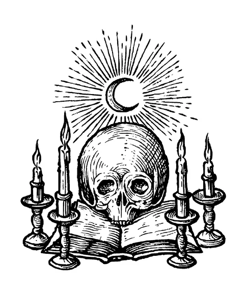 Skull On A Book And Candles Tattoo Meaning, PNG and SVG